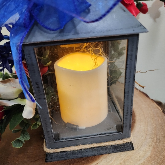 Rustic Floral Flickering Lantern - Picture 2 of 6